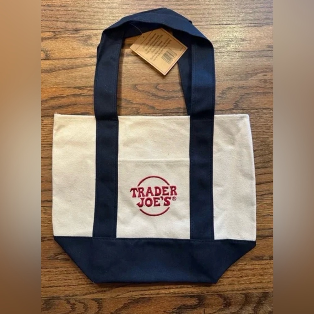 Trader Joe's Navy and Cream Mini Canvas Tote Bag